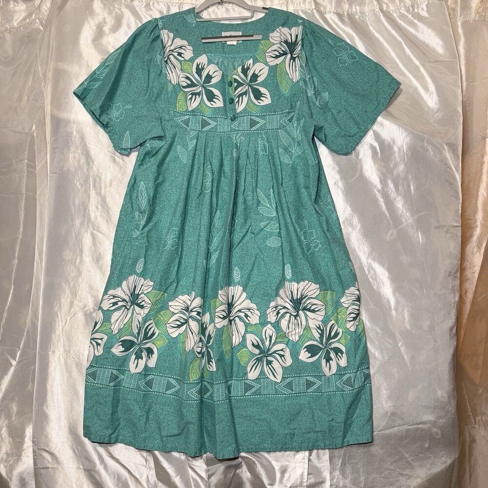 Anthony Richards House Dress Gown Green White Flowers Size XL W/Pockets
